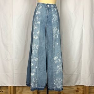 Free People | Super Wide Leg Printed Denim Pants
